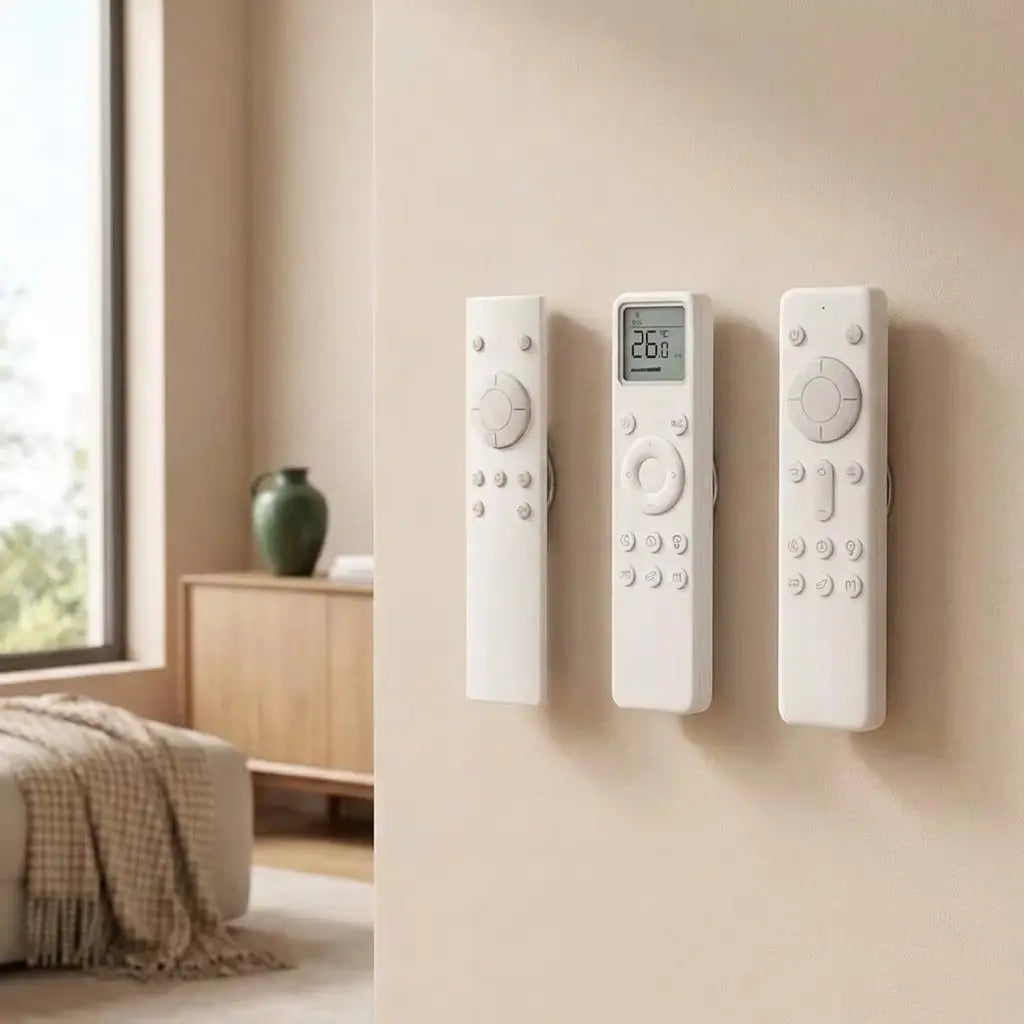 Ensemble de 3 supports magnétiques blancs pour télécommandes avec étiquettes adhésives.