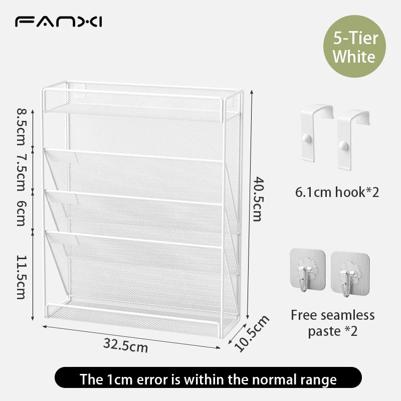 Desk File Organizer Mesh 5-Tier, Hanging Wall Mount Document Organization Stand, Desktop Vertical Mail Paper Folder Holder Rack