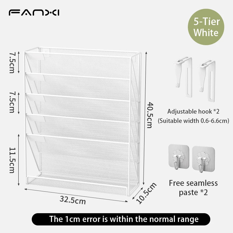 Desk File Organizer Mesh 5-Tier, Hanging Wall Mount Document Organization Stand, Desktop Vertical Mail Paper Folder Holder Rack