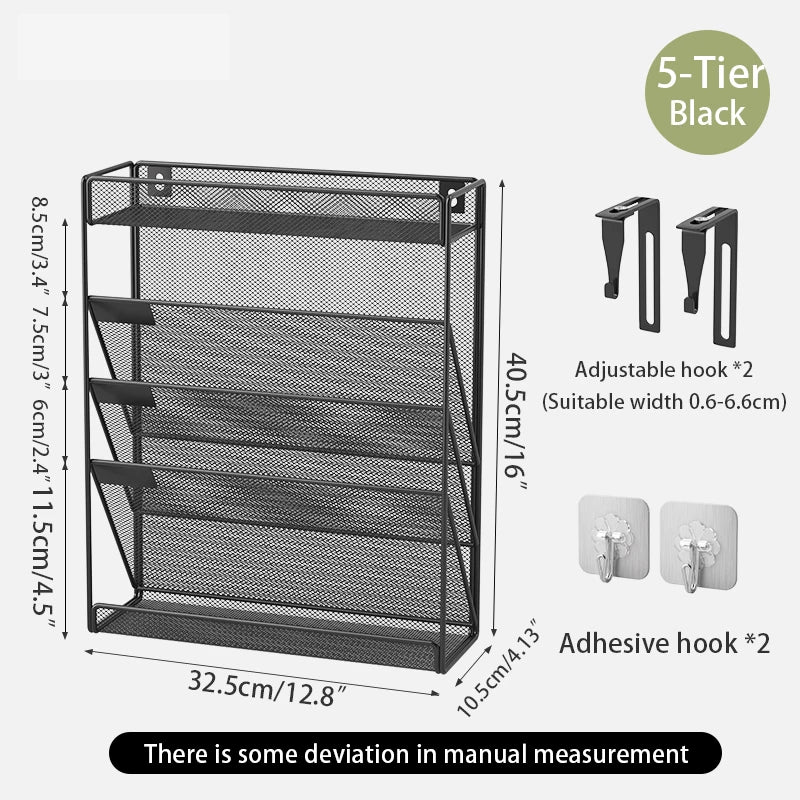 Desk File Organizer Mesh 5-Tier, Hanging Wall Mount Document Organization Stand, Desktop Vertical Mail Paper Folder Holder Rack