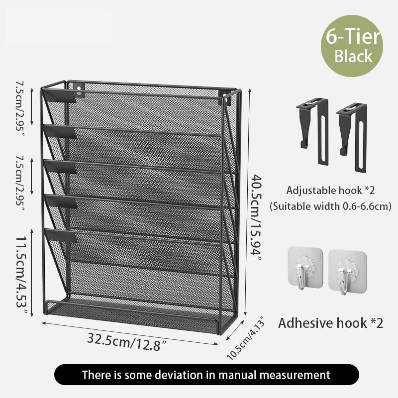 Desk File Organizer Mesh 5-Tier, Hanging Wall Mount Document Organization Stand, Desktop Vertical Mail Paper Folder Holder Rack