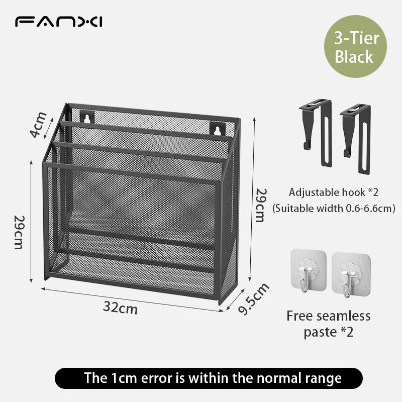 Desk File Organizer Mesh 5-Tier, Hanging Wall Mount Document Organization Stand, Desktop Vertical Mail Paper Folder Holder Rack