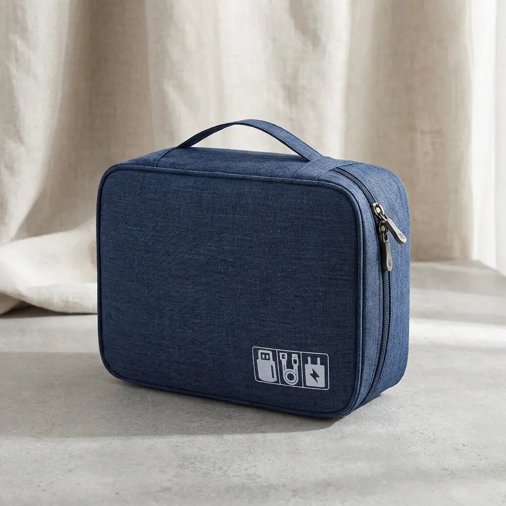 Trousse de rangement électronique Nomad bleu foncé en tissu Oxford.
