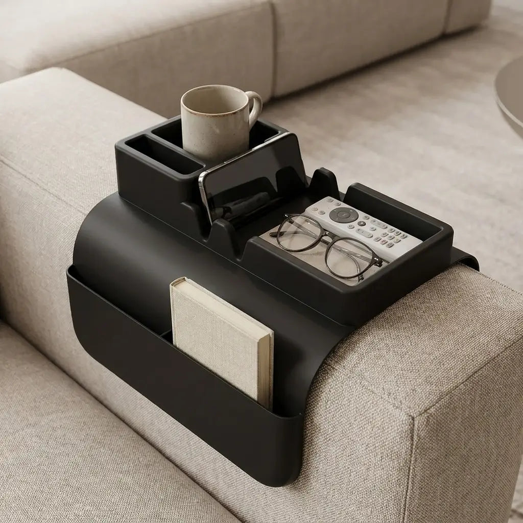 Compartiments du rangement de canapé pour les verres, les téléphones portables, les télécommandes et les petits objets.