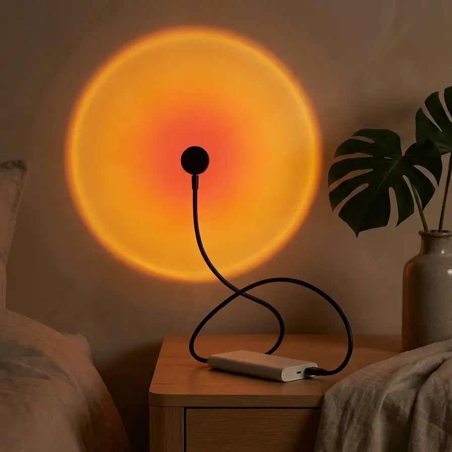  Sunora™ créant un effet de coucher de soleil sur le mur d'une chambre.

